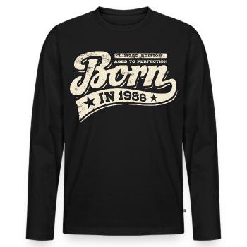Né en 1986 - Anniversaire - Édition limitée - T-shirt manches longues Premium bio Homme - noir - Devant - Nico (187cm)