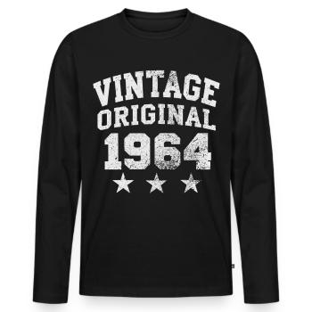 Vintage Original 1964 – Klassischer Retro Look - Männer Premium Bio Langarmshirt - Schwarz - Vorne - Nico (187cm)