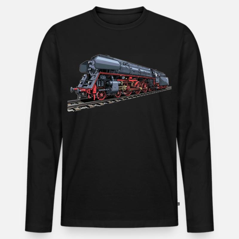 Dampflok im Retro-Look 01 519 - Männer Premium Bio Langarmshirt - Schwarz