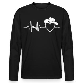 Battement de cœur avec silhouette de chapeau - T-shirt manches longues Premium bio Homme - noir - Devant - Nico (187cm)