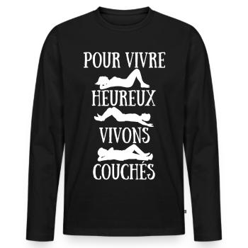 To live happily let's live in bed - Men's Premium Organic Long Sleeve Shirt - black - Front - Nico (187cm)