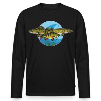 Perch, pike, zander, predator, fishing - Men's Premium Organic Long Sleeve Shirt - black - Front - Nico (187cm)