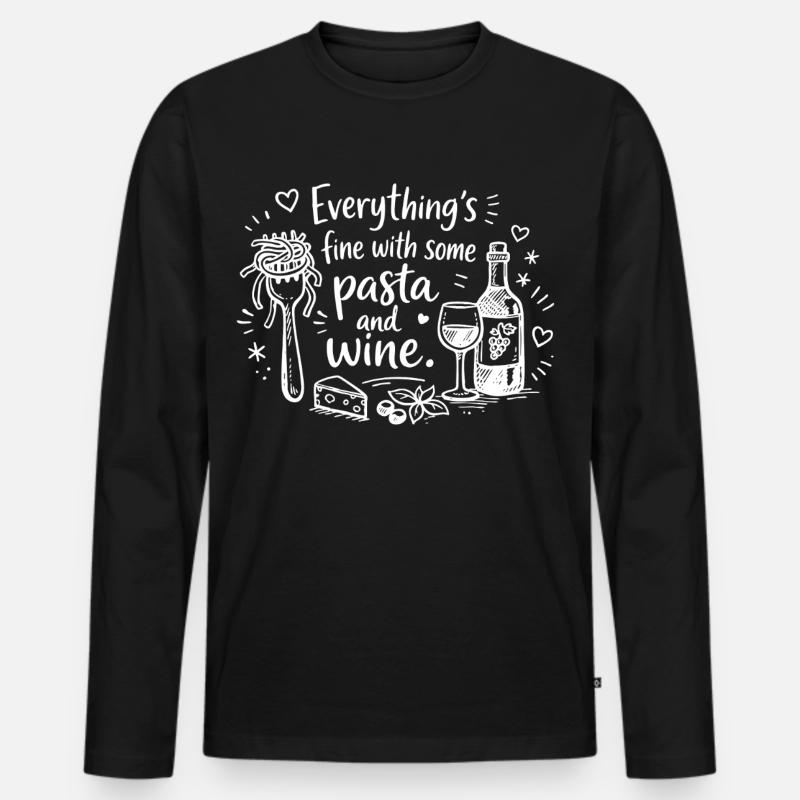 Everything’s Fine With Pasta And Wine - Männer Premium Bio Langarmshirt - Schwarz