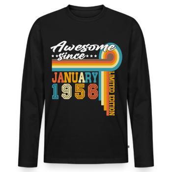Vintage January 1956 Vintage Retro Birthday - Men's Premium Organic Long Sleeve Shirt - black - Front - Nico (187cm)