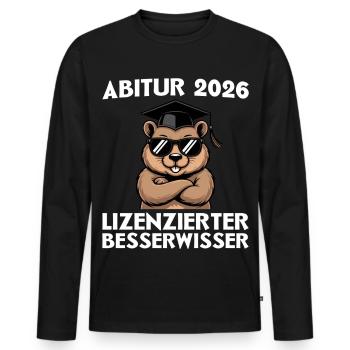 Abitur Abschluss 2026 Wombat mit Sonnenbrille - Männer Premium Bio Langarmshirt - Schwarz - Vorne - Nico (187cm)