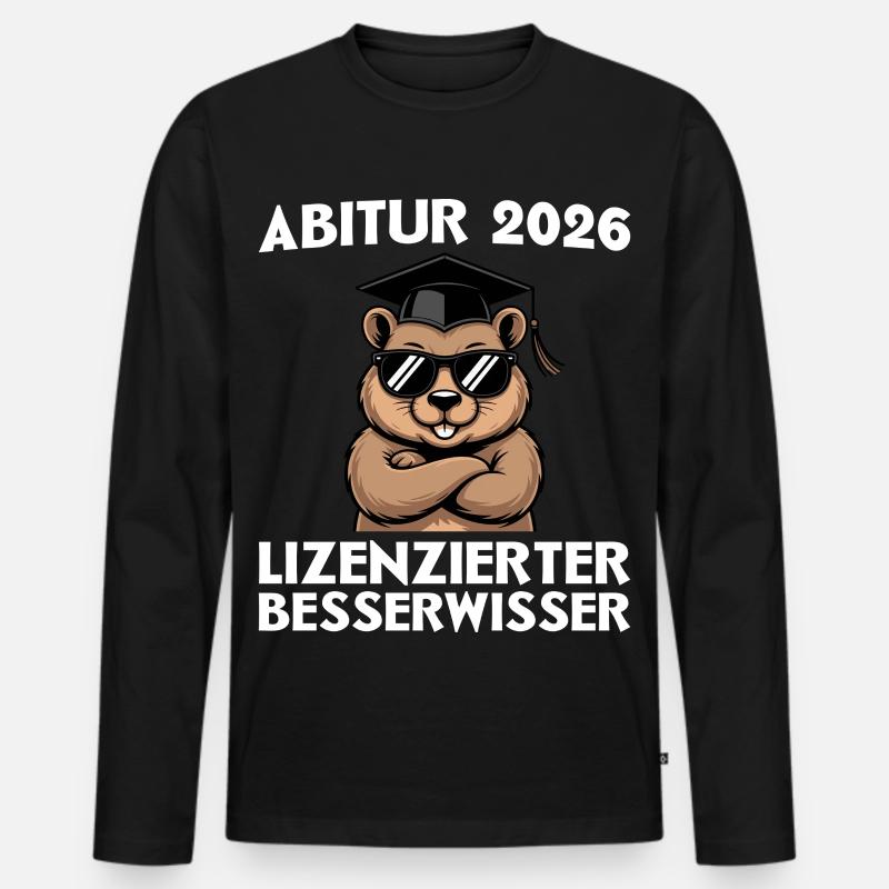 Abitur Abschluss 2026 Wombat mit Sonnenbrille - Männer Premium Bio Langarmshirt - Schwarz