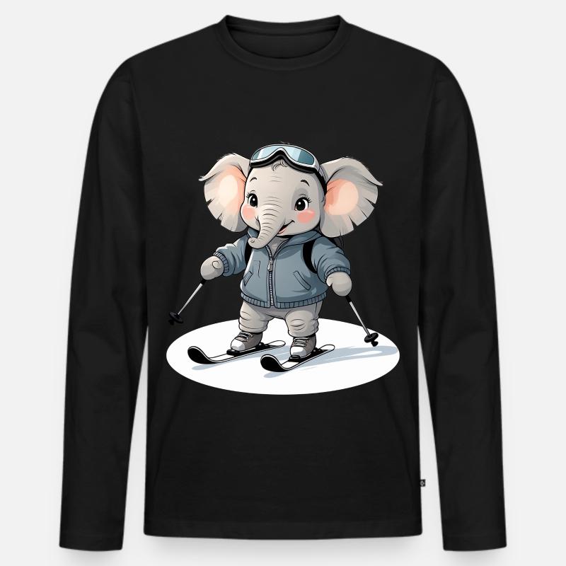 Skiing Elephant Pullover Hoodie - Men's Premium Organic Long Sleeve Shirt - black