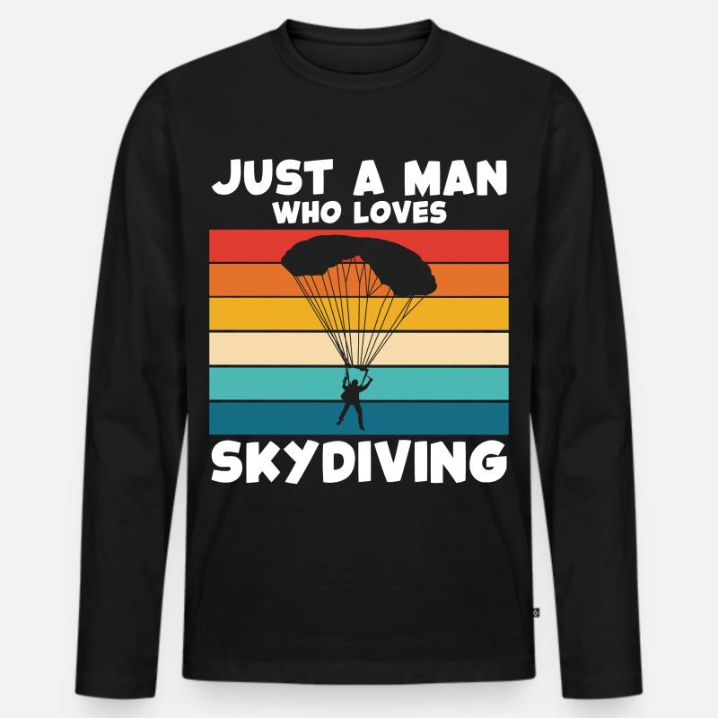 Fallschirmsport Retro Regenbogen - Männer Premium Bio Langarmshirt - Schwarz