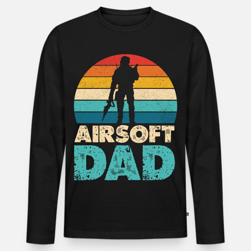 Airsoft Dad Retro Sunset Silhouette - Männer Premium Bio Langarmshirt - Schwarz