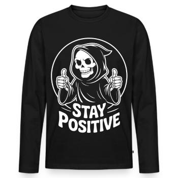 Skelett Grim Reaper Stay Positive - Männer Premium Bio Langarmshirt - Schwarz - Vorne - Nico (187cm)