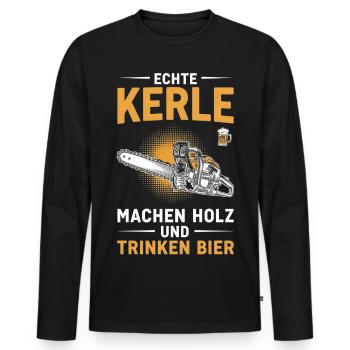 De vrais gars qui font du bois en buvant de la bière - T-shirt manches longues Premium bio Homme - noir - Devant - Nico (187cm)