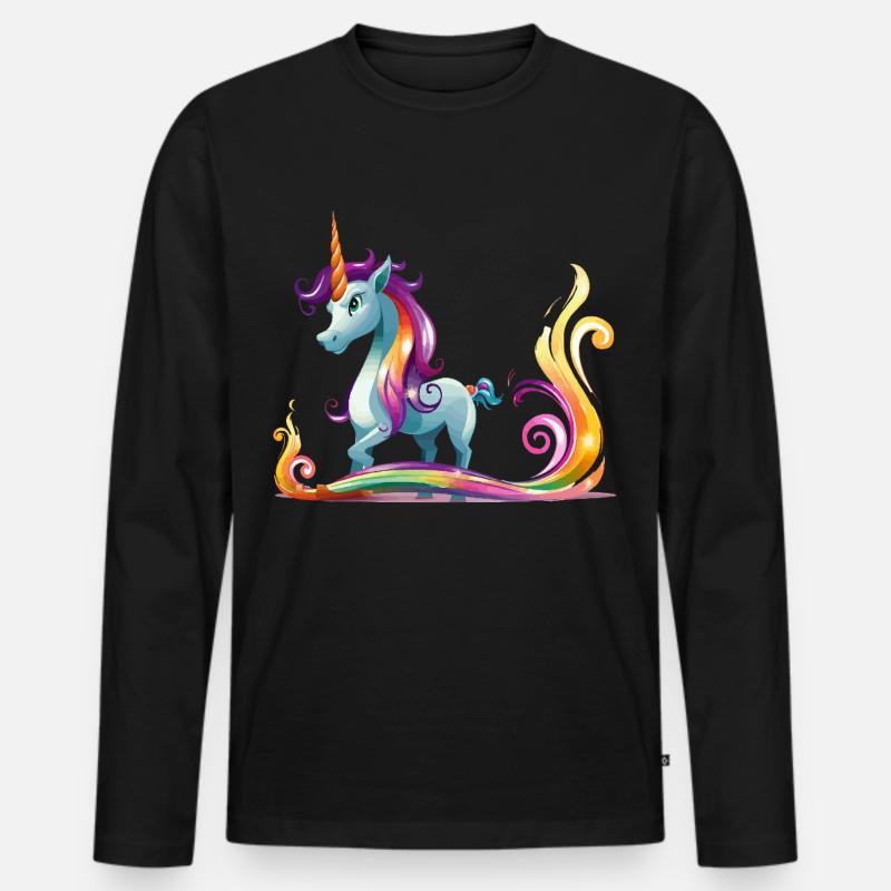 Regenbogen-Einhorn Farbströme - Männer Premium Bio Langarmshirt - Schwarz