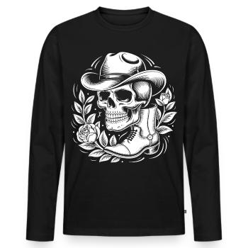 Skeleton cowboy with leaf wreath - Men's Premium Organic Long Sleeve Shirt - black - Front - Nico (187cm)
