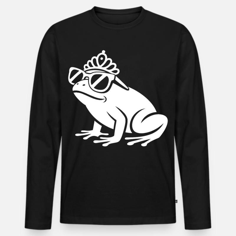 Frosch mit Krone und Sonnenbrille - Männer Premium Bio Langarmshirt - Schwarz