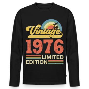 Vintage 1976 Anniversary Gift - Men's Premium Organic Long Sleeve Shirt - black - Front - Nico (187cm)