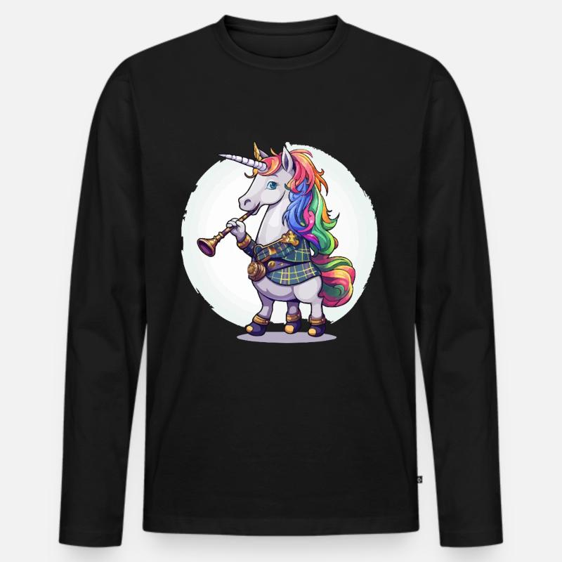 Buntes Einhorn mit Trompete - Männer Premium Bio Langarmshirt - Schwarz