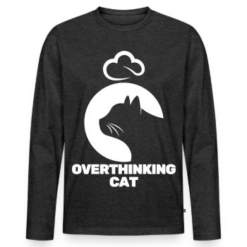 Chat Pensif - T-shirt manches longues Premium bio Homme - anthracite chiné - Devant - Nico (187cm)