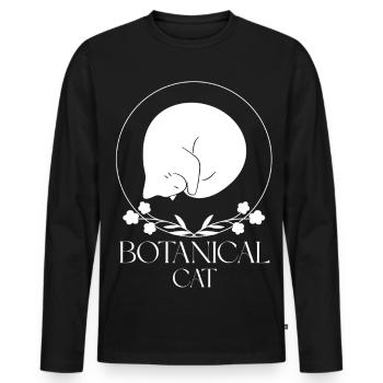 Minimalistische botanische Katze - Männer Premium Bio Langarmshirt - Schwarz - Vorne - Nico (187cm)