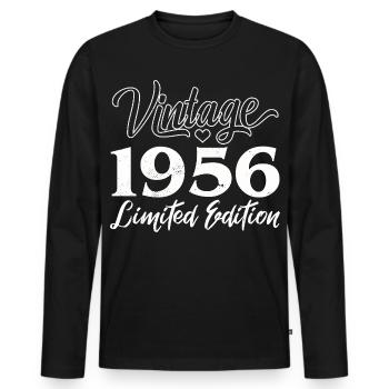Vintage 1956 Limited Edition Jubiläumsgeschenk - Männer Premium Bio Langarmshirt - Schwarz - Vorne - Nico (187cm)