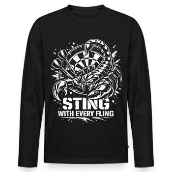 Darts | Sting with Every Fling - Skorpion - Männer Premium Bio Langarmshirt - Schwarz - Vorne - Nico (187cm)