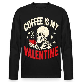 Drôle de Saint-Valentin Squelette Amoureux du café Humour gothique - T-shirt manches longues Premium bio Homme - noir - Devant - Nico (187cm)
