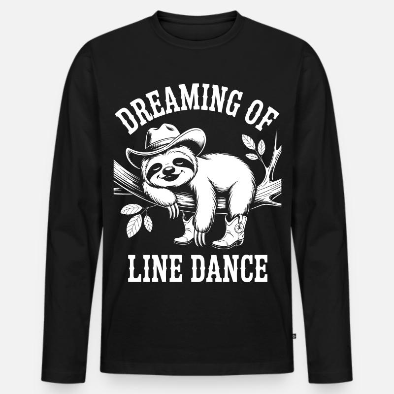 Faultier Träumt Line Dance - Männer Premium Bio Langarmshirt - Schwarz