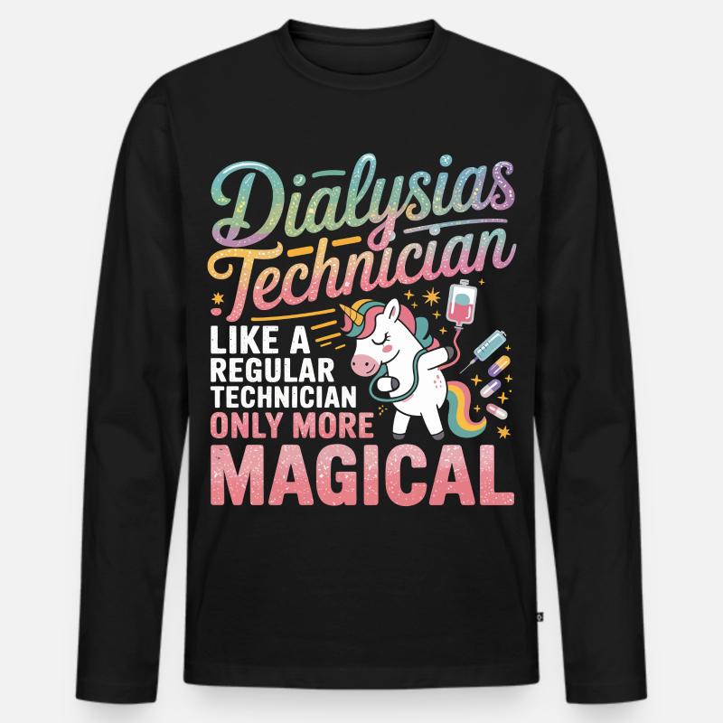 Magischer Dialyse-Techniker Unicorn - Männer Premium Bio Langarmshirt - Schwarz