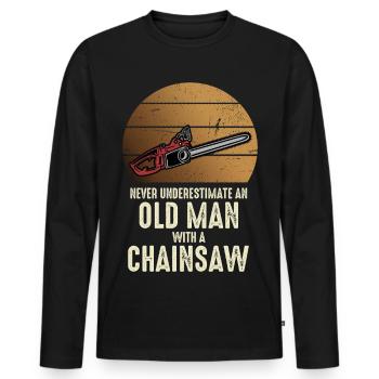 Vieux avec une tronçonneuse - T-shirt manches longues Premium bio Homme - noir - Devant - Nico (187cm)