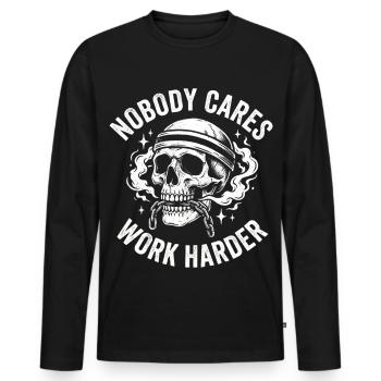 Skull with helmet: Work harder - Men's Premium Organic Long Sleeve Shirt - black - Front - Nico (187cm)