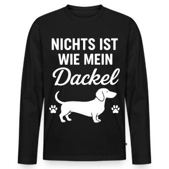 Teckel disant l’amour - T-shirt manches longues Premium bio Homme - noir - Devant - Nico (187cm)
