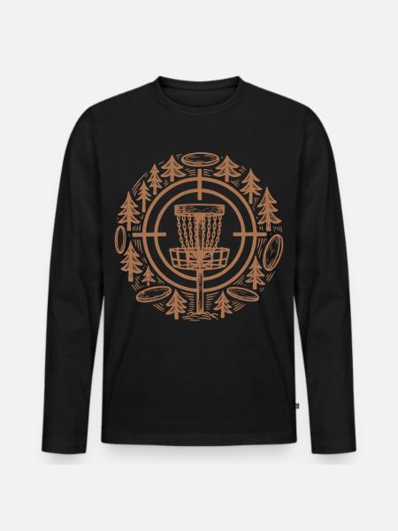Disc Golf Kurv Flyvende Disc Golf Skovscene - Premium økologisk langærmet T-shirt til mænd - sort