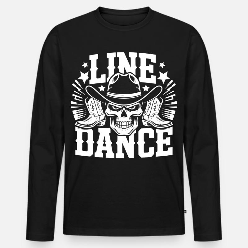 Line Dance Skull Western - Männer Premium Bio Langarmshirt - Schwarz