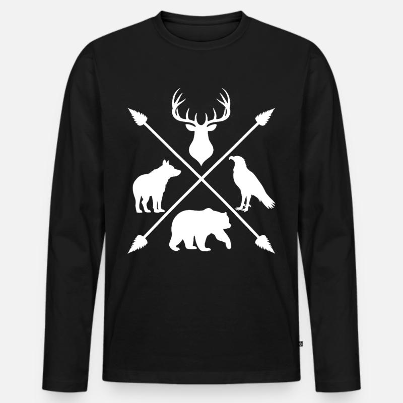 Waldtiere Wildnis Hirsch Wolf Bär Pfeile - Männer Premium Bio Langarmshirt - Schwarz