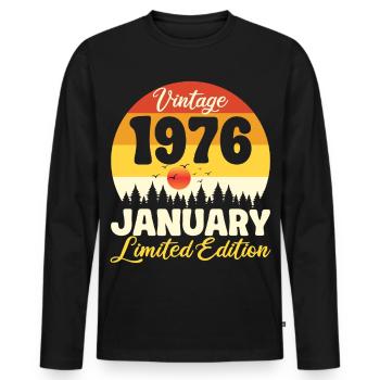 Vintage January 1976 Birthday 1976 Retro - Men's Premium Organic Long Sleeve Shirt - black - Front - Nico (187cm)