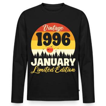 Vintage Janvier 1996 Anniversaire 1996 Rétro  - T-shirt manches longues Premium bio Homme - noir - Devant - Nico (187cm)