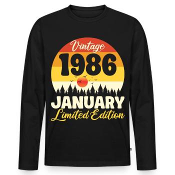 Vintage January 1986 Anniversary 1986 Retro - Men's Premium Organic Long Sleeve Shirt - black - Front - Nico (187cm)