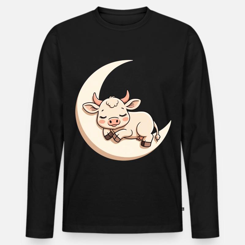 Mondkuh im Schlummer - Männer Premium Bio Langarmshirt - Schwarz