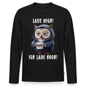 Lustige Eule im Hoodie Morgenmuffel - Männer Premium Bio Langarmshirt - Schwarz - Vorne - Nico (187cm)