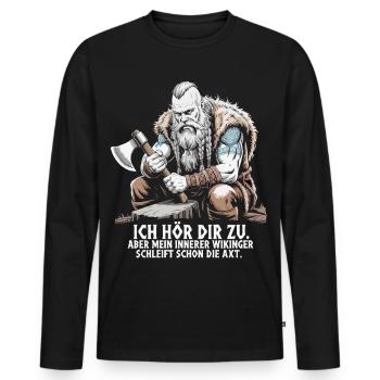 Viking Viking Legend Sailor Odin Raven Fighter - Men's Premium Organic Long Sleeve Shirt - black - Front - Nico (187cm)