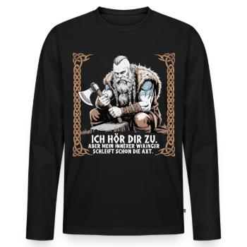 Viking Viking Legend Sailor Odin Raven Fighter - Men's Premium Organic Long Sleeve Shirt - black - Front - Nico (187cm)