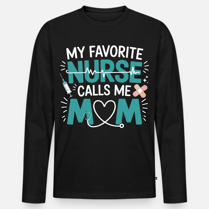 Krankenschwester Mama Herz Design - Männer Premium Bio Langarmshirt - Schwarz