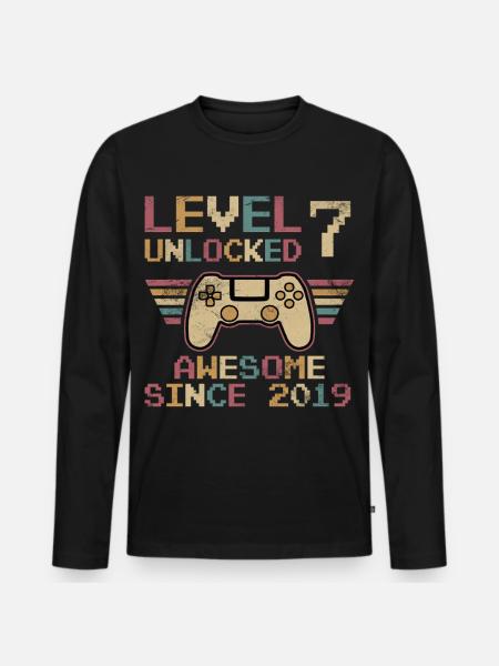 7th Birthday Level Unlocked - Men's Premium Organic Long Sleeve Shirt - black