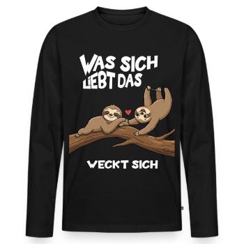 Slow Love on the Tree - Word Game with Sloths - Men's Premium Organic Long Sleeve Shirt - black - Front - Nico (187cm)
