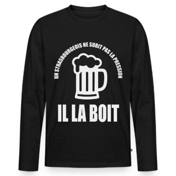 Un Strasbourgeois ne subit pas la pression il la b - T-shirt manches longues Premium bio Homme - noir - Devant - Nico (187cm)