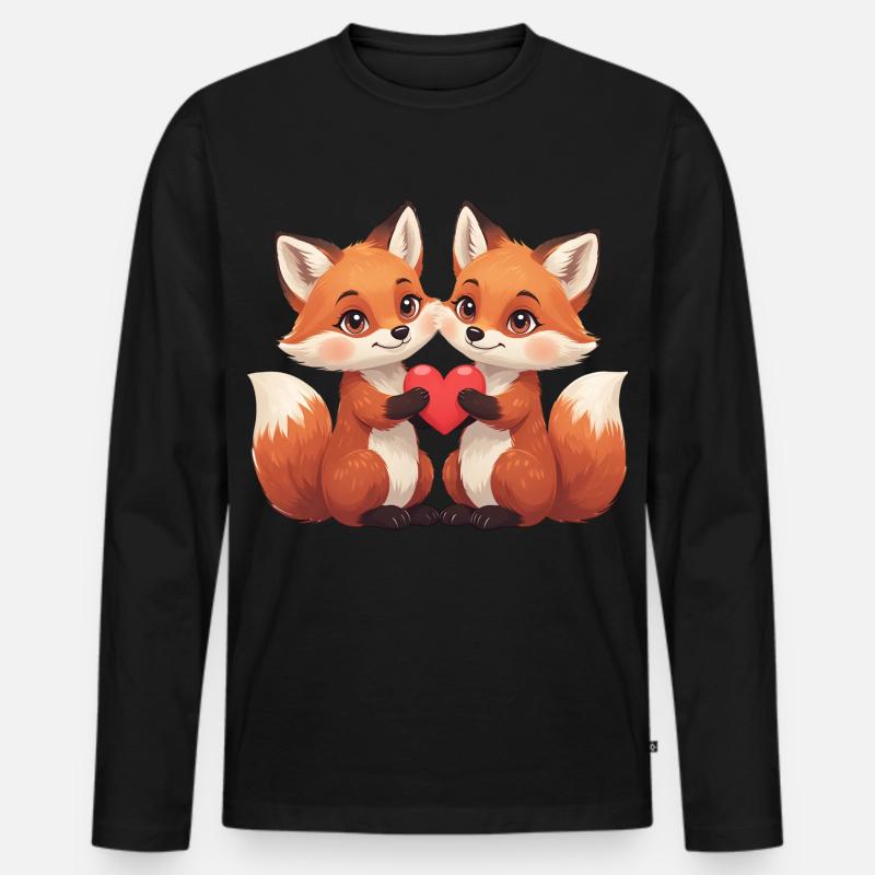 Fuchspaar mit Herz - Männer Premium Bio Langarmshirt - Schwarz