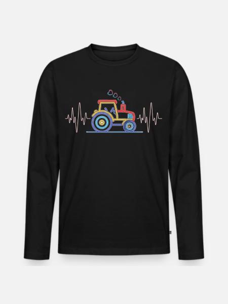 Herzschlag Traktor - Landwirt EKG Landwirtschaft - Männer Premium Bio Langarmshirt - Schwarz