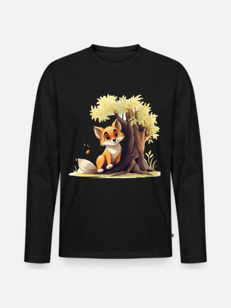 Waldfuchs am goldenen Baum - Männer Premium Bio Langarmshirt - Schwarz