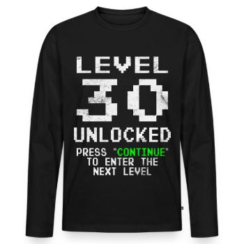 Level 30 Unlocked - Men's Premium Organic Long Sleeve Shirt - black - Front - Nico (187cm)