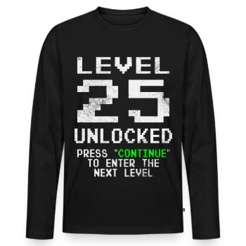 T-shirt déverrouillé niveau 25 Chemise du 25e anniversaire - T-shirt manches longues Premium bio Homme - noir - Devant - Nico (187cm)