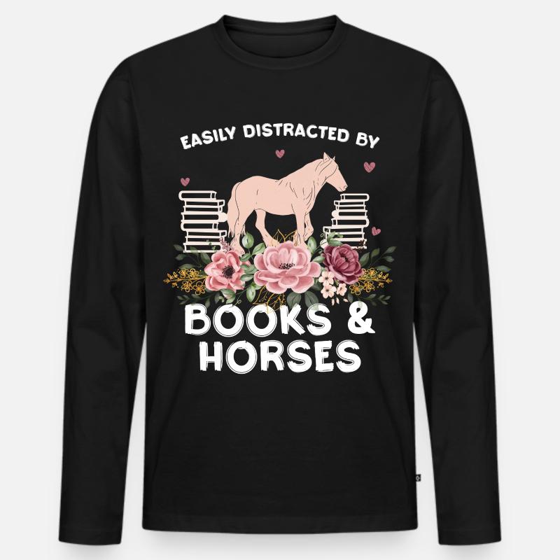 Pferd & Blumen: Bücherliebe - Männer Premium Bio Langarmshirt - Schwarz